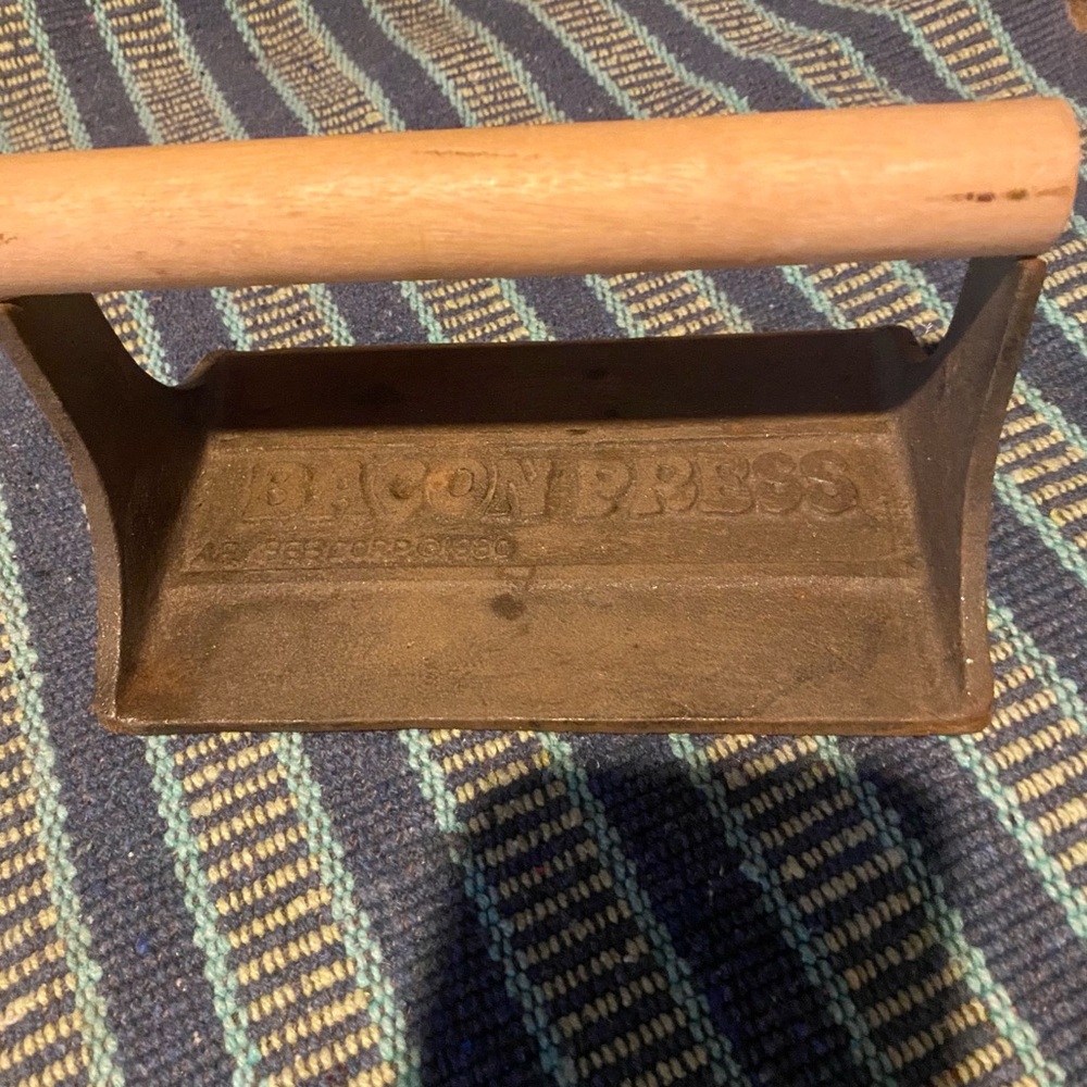 Vintage Cast Iron Bacon Press with Wooden Handle